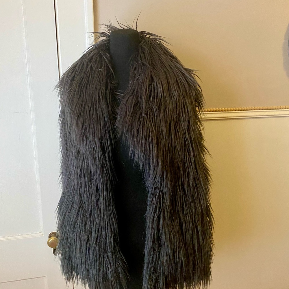 Halston Faux Fur Vest in Dark Gray with pockets